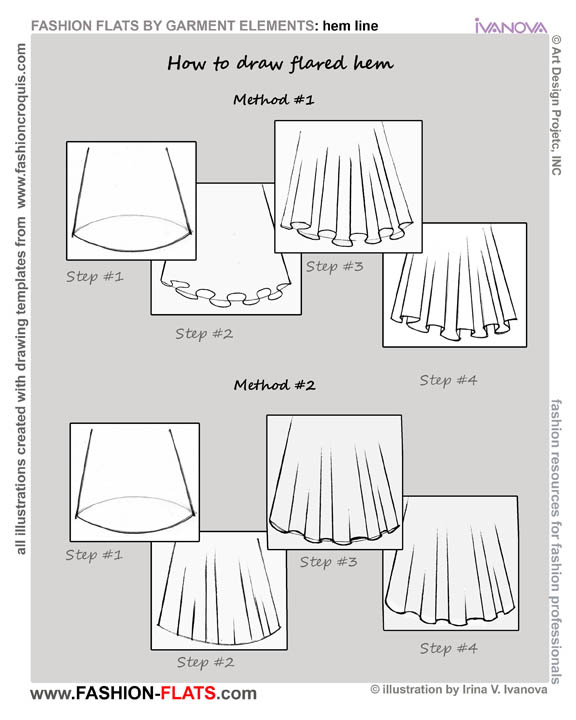 how to draw hem line fashion flats